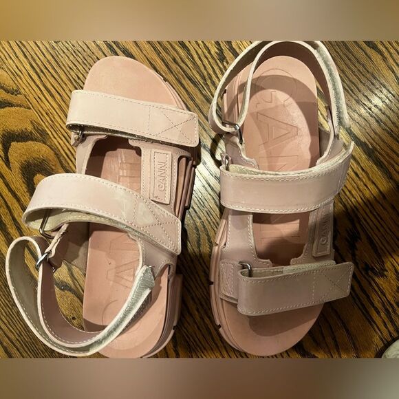 GANNI Rubber Sandals sz 8/38 pink velcro adjustable multi strap platform chunky - Picture 9 of 9